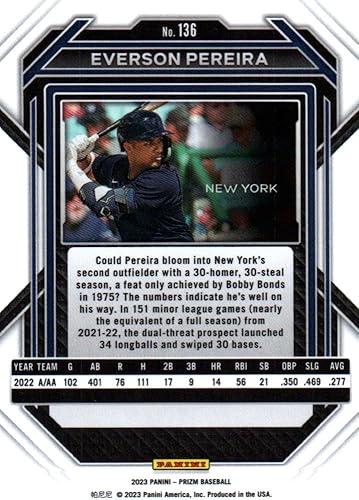 Miniatura 2 de Everson Pereira Prizm Rookie Card Collectible Baseball Card - 2023 Panini Prizm Rookie Baseball Card #136 (Yankees)