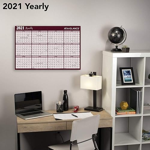 Miniatura 3 de AT-A-GLANCE - Calendario borrable 2021, planificador de pared de borrado en seco, 48 x 32 pulgadas, gigante, horizontal, reversible, rojoazul