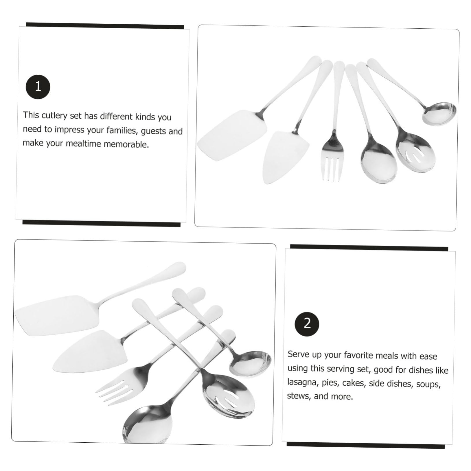 Cabilock 6 pièces Set de Ustensiles de Service Inoxydable Épais Couverts Buffet Polyvalents pour Maison et Fête Cuillère Fourchette Louche et Pelle à Lavables Lave