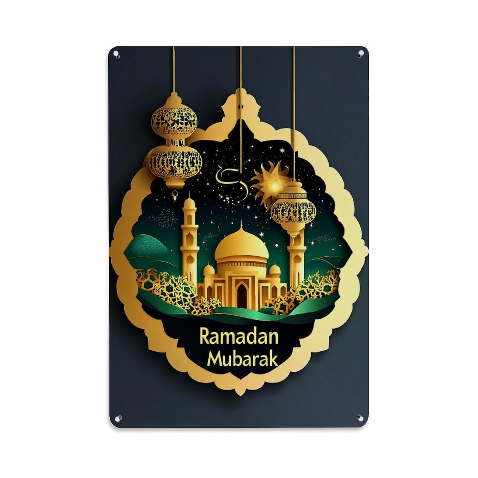 Jdfenggu Vintage Golden Mosque Night Sky Lanterns Retro Metal Tin Sign, Decor Art Poster For Bar, Home, Man Cave, Kitchen, Laundry Room Gift 8X12inch