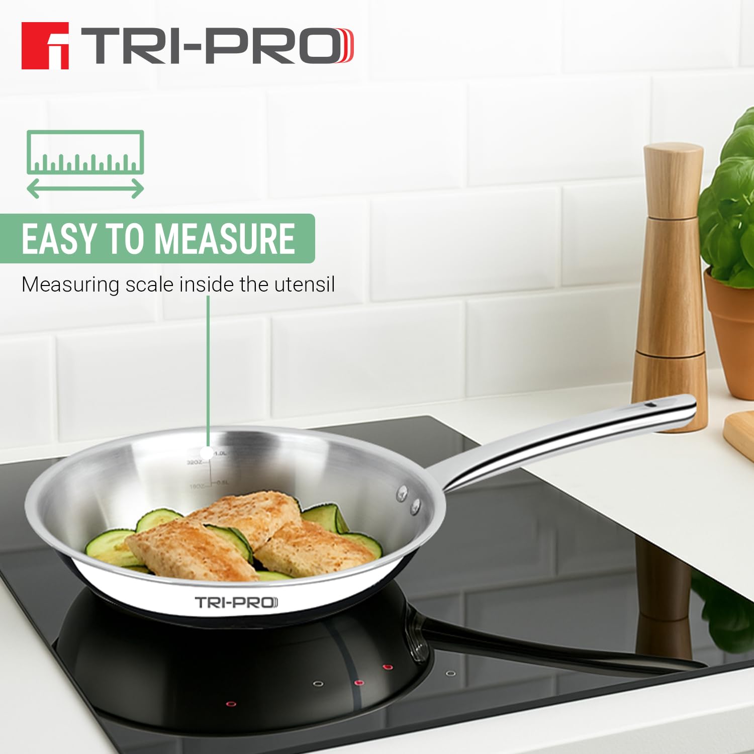 TriPro Triply Stainless Steel 22cm (1.4L) Frypan / Skillet, Triply Frying Pan for Cooking, Even and Faster Heating, Consumes Less Oil, Healthy Cooking, Easy to Clean - Induction and Gas Stove Ready 2