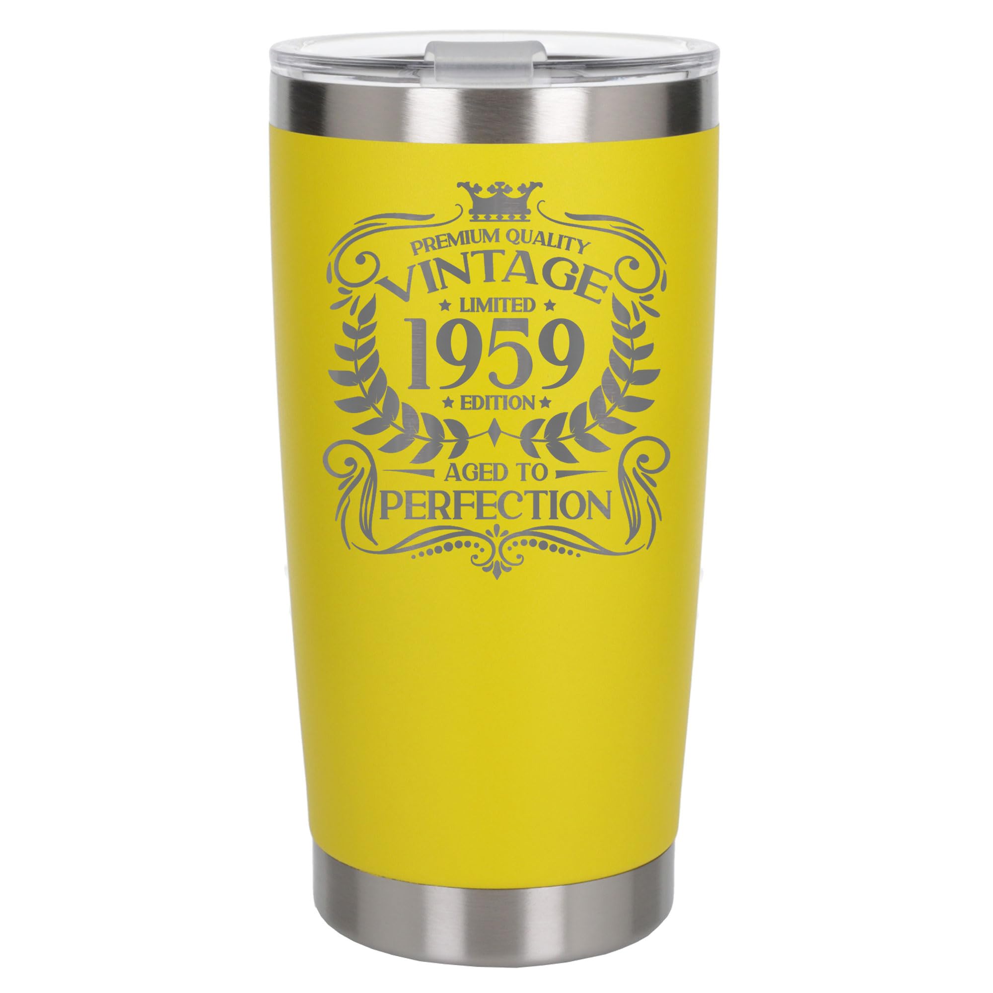 Always Looking Good 67th Birthday Gift Vintage 1959 Aged to Perfection Engraved Insulated Travel Mug Present for 67 Year Old Yellow Thermal Coffee Flask Travel Mugs with Lids