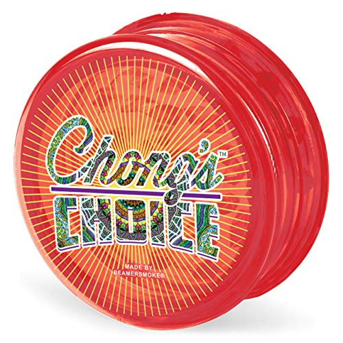 Chong’s Choice 3-Piece 63mm Acrylic Grinder - Transparent Red Color + Beamer Smoke Sticker