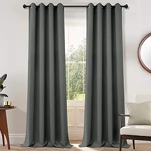 Yakamok Blackout Curtains Room Darkening Thermal Insulated with Grommet Window Curtain for Bedroom, 52 x 108inch,Dark Grey, 2 Panels