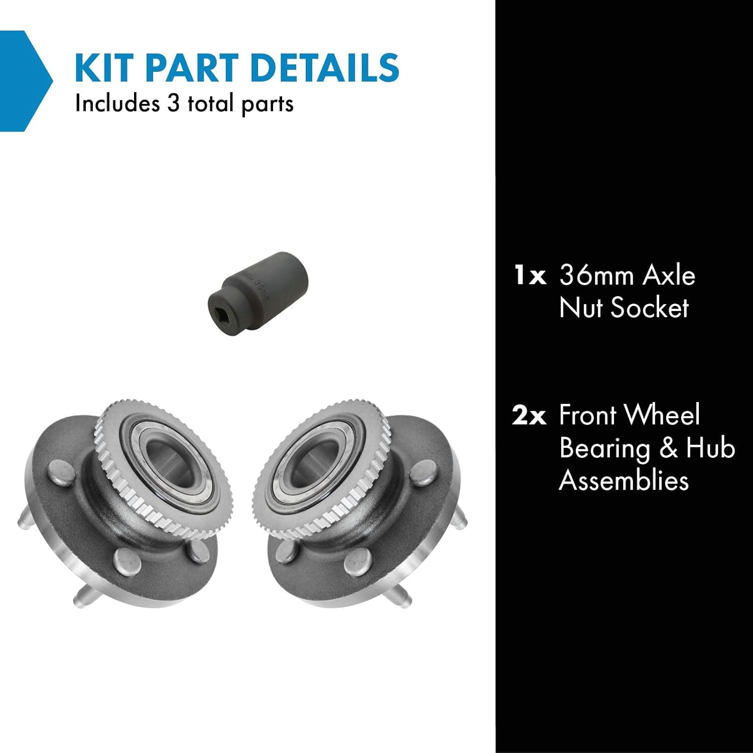 TRQ Front Wheel Hub & Bearing Pair w/ 36mm Socket Compatible with Mercury Lincoln