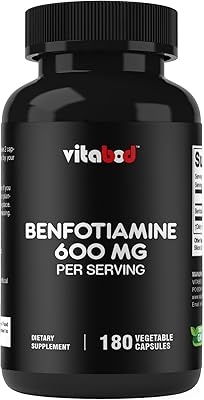Vitabod Benfotiamine 600mg – 180 Vegetarian Capsules – Fat-Soluble Vitamin B1 Supplement