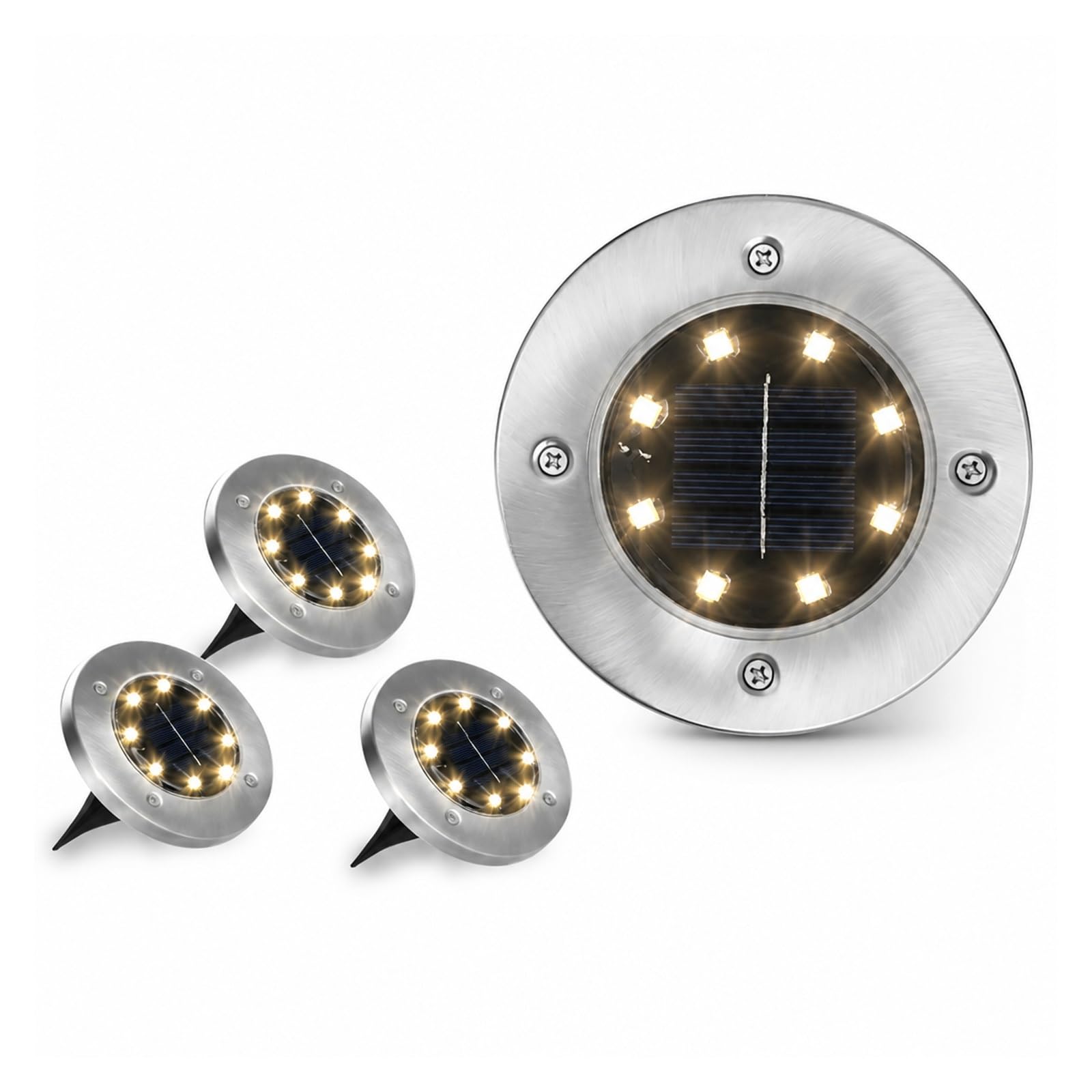 AMRTTWY In Ground Lights, Solar 8LED Ground Lights Outdoor Stainless Steel Lamps(Warm-4PCS)