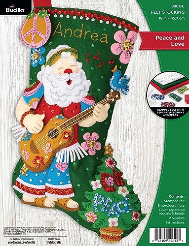 Kit chaussette feutrine Bucilla Peace and Love loisirs créatifs couture botte Noël DIY 89613E