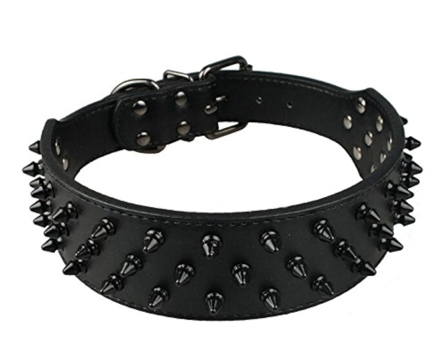 Dogs Kingdom Leather Black Spiked Studded Dog Collar 2" Wide, 31 Spikes 52 Studdeds Pit Bull, Boxer Collar