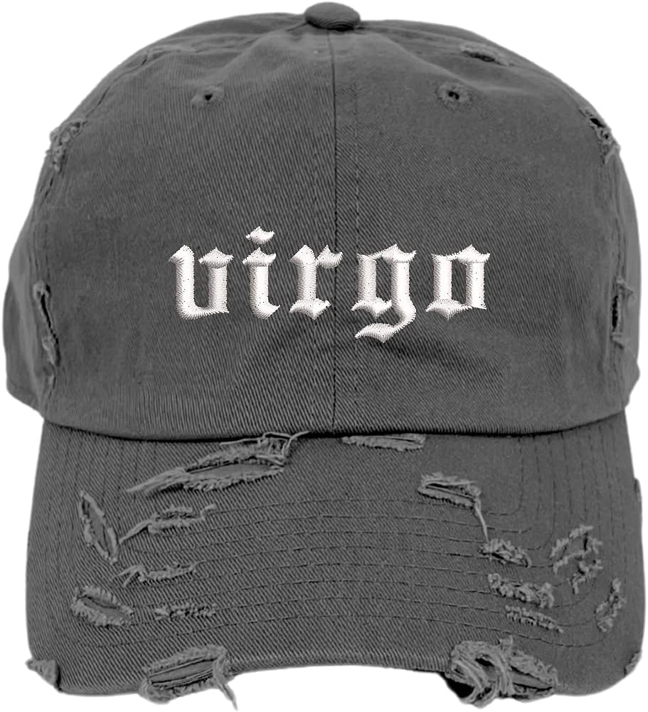 Virgo Lowercase Vintage Distressed Baseball Cap - Unisex Embroidered Distressed Baseball Hat