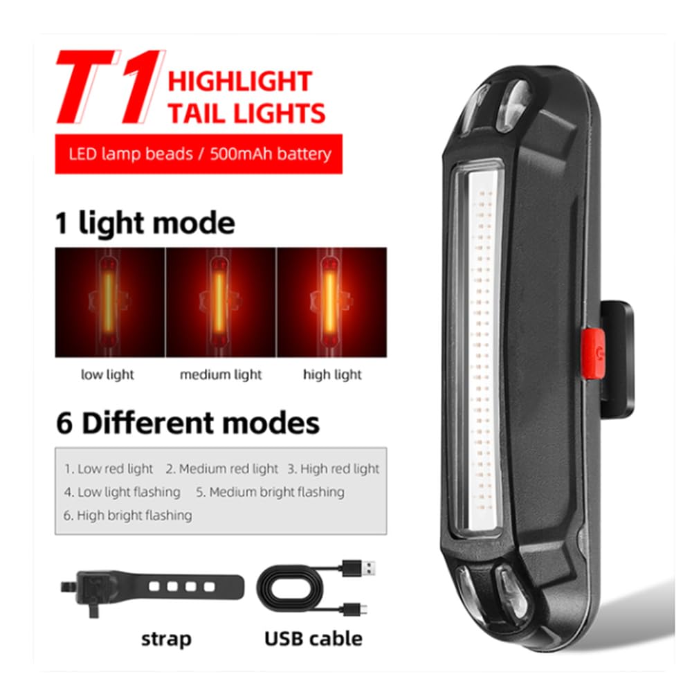 Feu arrière de vélo coloré, Barre Lumineuse LED Rechargeable pour vélo, Haute visibilité, Clignotant USB, Accessoires de vélo, lumière Rouge