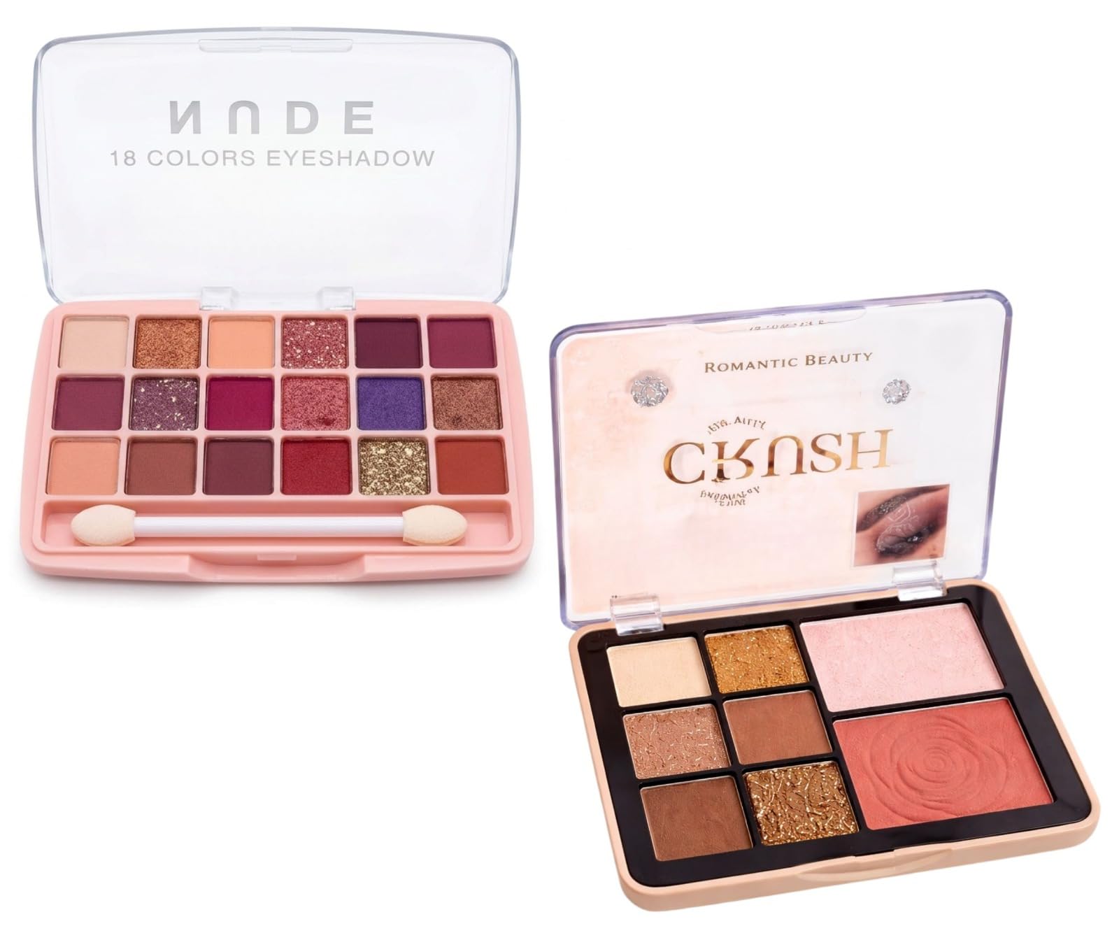 2-Piece Makeup Palette Combo – 18-Color Nude Eyeshadow Palette with Applicator & 8-in-1 Multi-Tasking Face Palette with 6 Eyeshadows, Shimmer Highlighter and Rose-Embossed Blusher-image-34