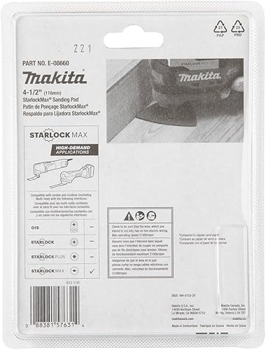 Miniatura 4 de Makita E-08660 StarlockMax Multiherramienta Oscilante 4-12" Carburo de Tungsteno 100 Grit Delta Triangle Lijado Pad