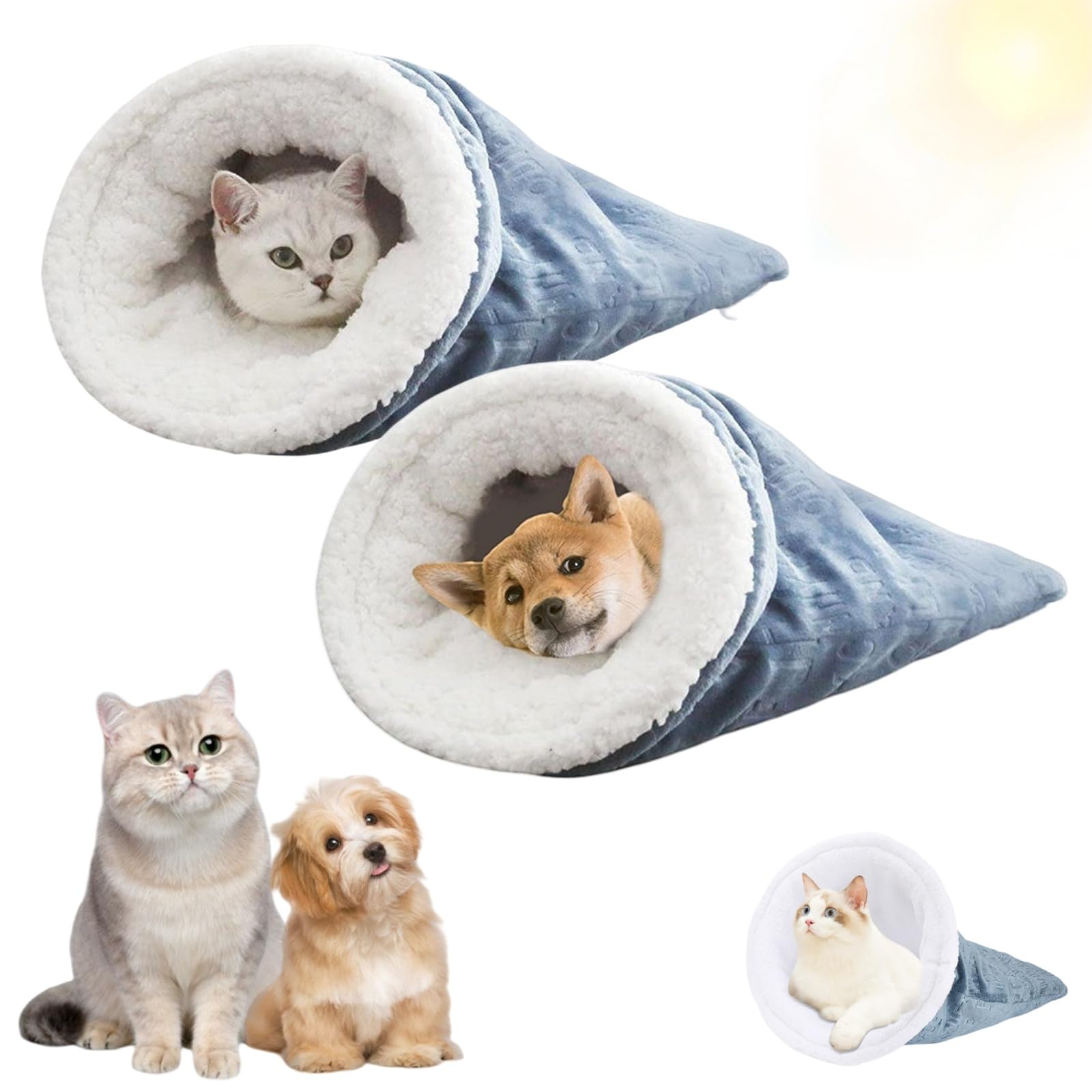 Knubbuf Cat Winter Sleeping Bag, Soft Plush Large Sack Warm Bed, Pet Mat Warming Pad for Indoor Cats and Small Dogs (2PCS)