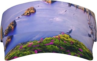 Flowers on The Coast Printed Sunscreen Visor Hat UV Protection Sun Hat Adjustable Empty Top Sun Visor Cap for Summer Sport Outdoor Black, Black, One Size, Black, One Size