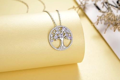 Miniatura 7 de Collar de piedra natal del árbol de la vida, collar con colgante de piedra natal de plata esterlina para mujer, regalo de cumpleaños para madre