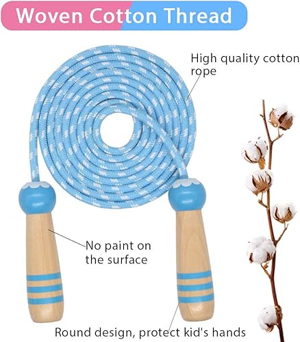 Miniatura 2 de Cuerda de saltar para niños, cuerda de saltar ajustable de algodón de 7 pies con mango de madera para niños y niñas, ejercicio al aire libre