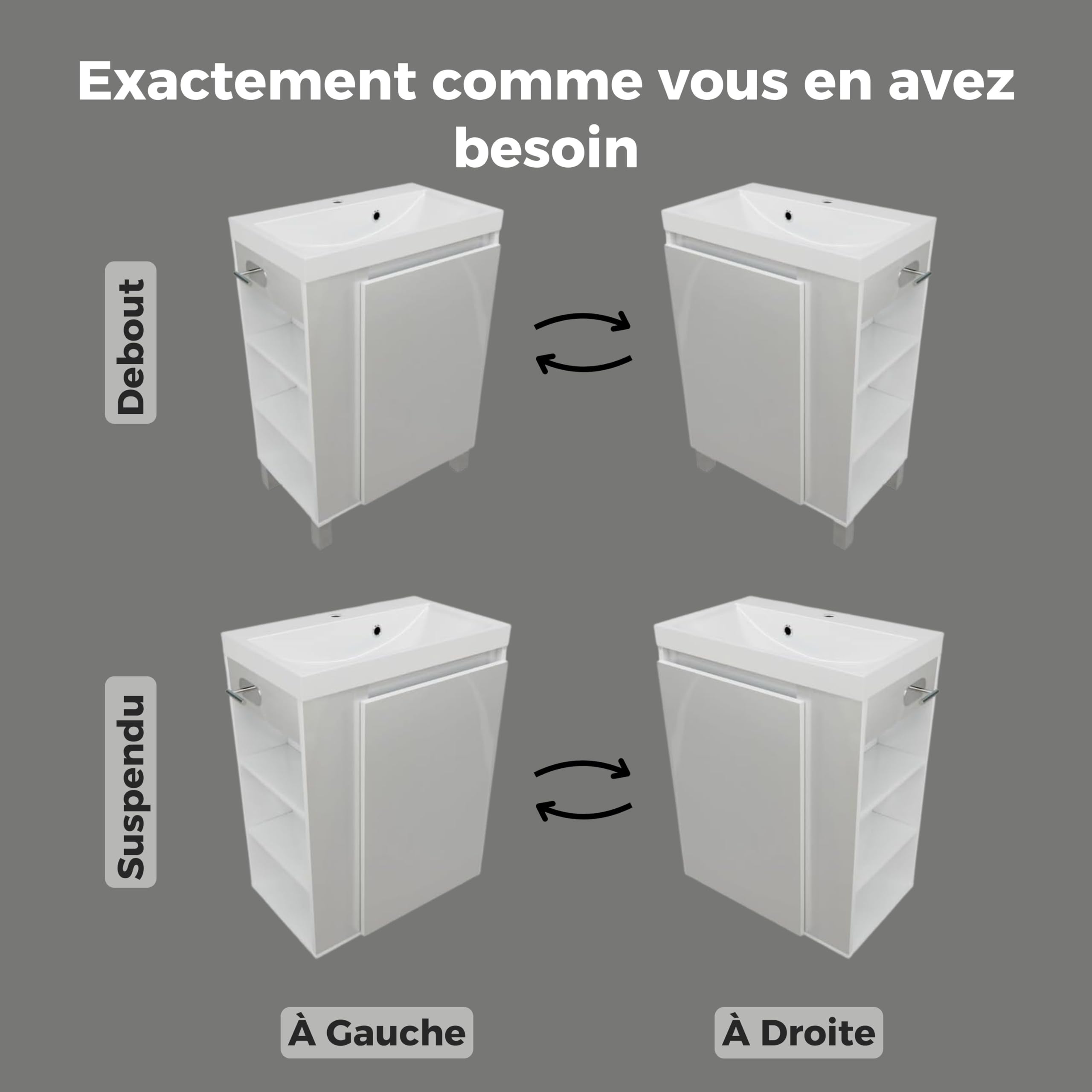 Vasque avec Meuble sous Lavabo SEVA, 46 cm de Largeur, Meuble Lavabo sur Pied ou Suspendu, Ensemble de Meubles de Salle de Bain, avec Porte-Papier Toilette - Anthracite