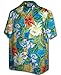 Tropical Floral Cereus Plumeria Hibiscus Hawaiian Shirt (M, Blue)