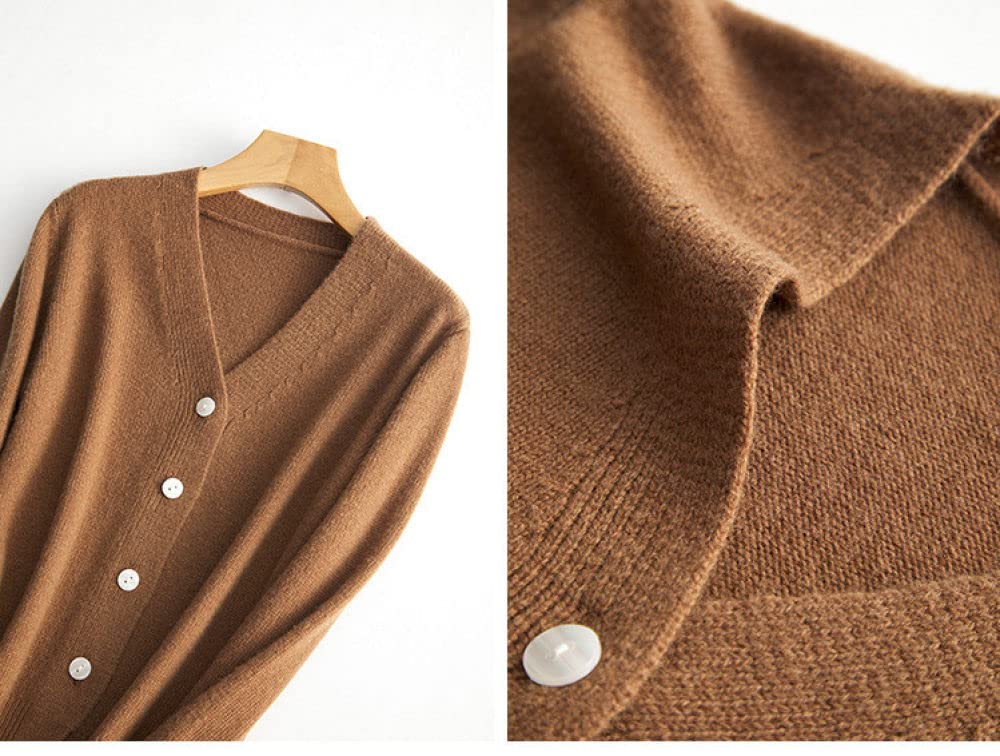 Cárdigan para Mujer Cárdigan de Lana de Punto para Mujer Abrigo Suéteres de Cuello En V Color Café Cárdigan de Manga Larga con Botones Y Frente Abierto Cárdigan de Invierno Suave Y Acogedor de Punto