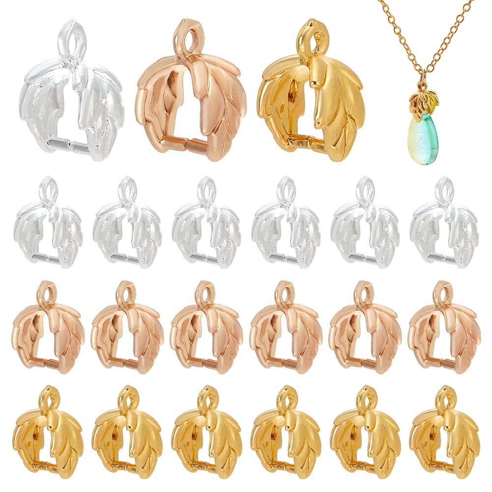 arricraft 60 Pcs Brass Pinch Bail Clasps, 3 Colors Dangle Charm Bead Pendant Connector Findings Ice Pick Pinch Pendant for Pendants Necklace Jewelry DIY Craft Making 9x7x4.5mm