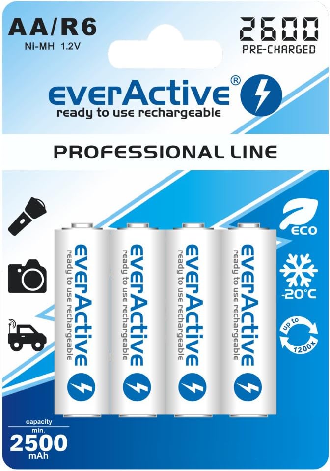 4 EverActive Prof Line Min 2500 mAh NiMH Rechargeable AA Mignon Batteries LR6 HR06