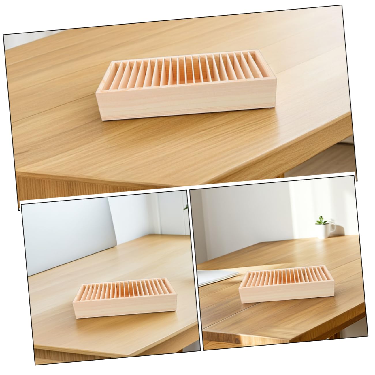 Organizador de Tarjetas de Madera de 2 Piezas Compartimentos