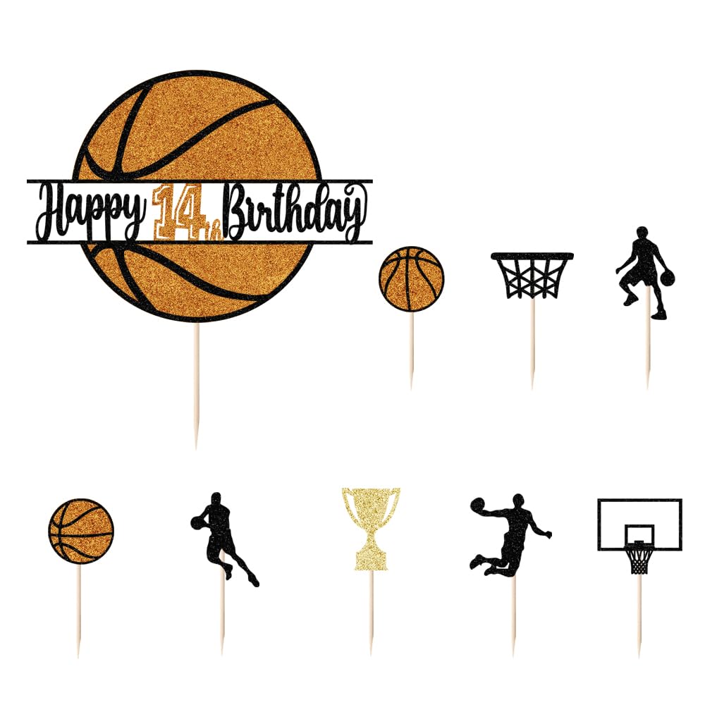 Photo 1 of *SET OF 2* 9 PCS Basketball Happy 14th Birthday Cake Topper