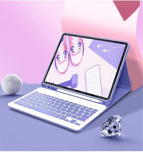 Teclado a color para Samsung Galaxy Tab S9+ 12.4 pulgadas, lindo teclado inalámbrico desmontable extraíble Bluetooth, púrpura