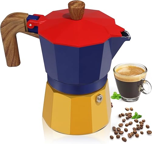 Miniatura 16 de Cafetera de café de aluminio de 6 tazas 300ml Moka Pot Expresso para café de estufa, cafetera de café espresso de estilo clásico italiano, colorida,