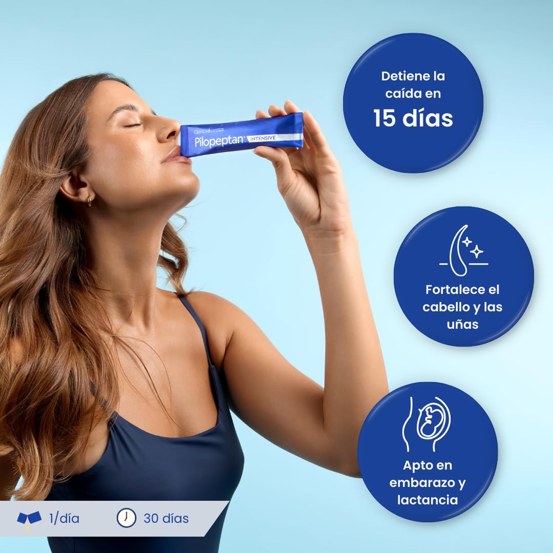 Pilopeptan Intensive | Anticaída Capilar | Cabello y Uñas | Hombre y Mujer | Potencia el Crecimiento, Formación de Queratina, Anclaje, Brillo y Vitalidad del Pelo y Uñas | 30 Sobres