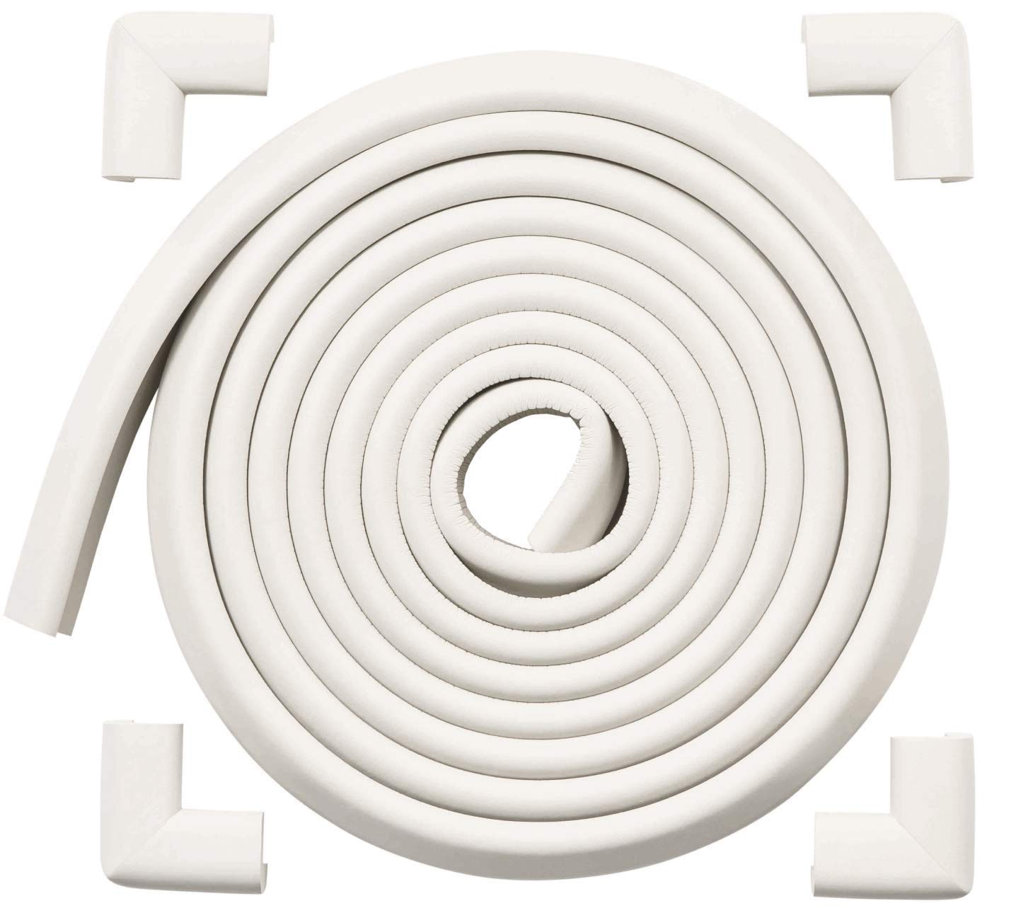 Stathm Baby Proofing Edge and Corner Guard Protector Set - Safety Foam Fireplace Table Bumper Child Proof Furniture and Tables (13.2 ft Edge + 4 Corners, White)