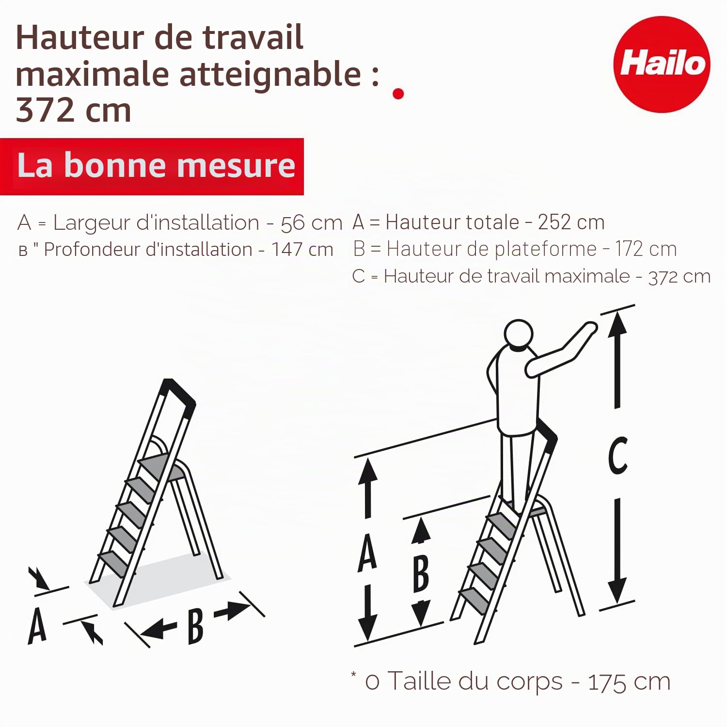 Hailo - Escabeau de sécurité Pliable en Aluminium 8 marches Larges Hailo L100