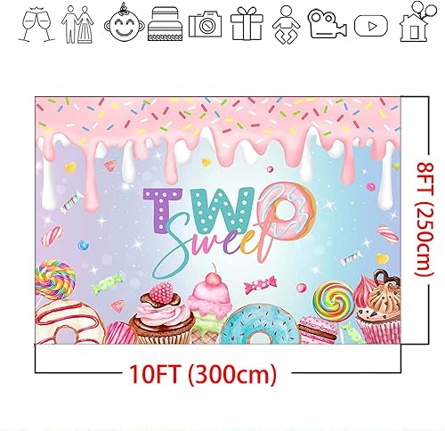 Miniatura 8 de Mocsicka Donut Two Sweet - Telón de fondo para decoración de segundo cumpleaños de niña, 2 cumpleaños, edad de dos dulces con purpurina, postre,