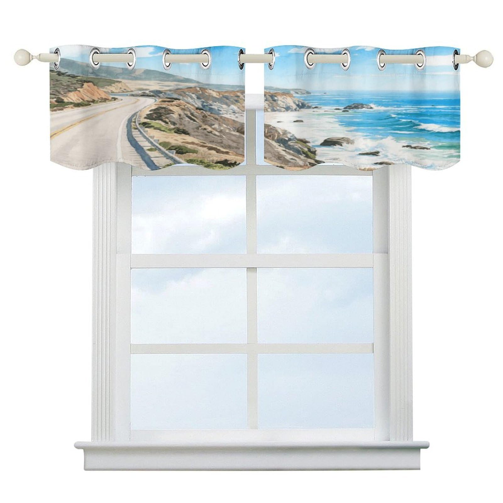 Fekiloot Style Highway 1 Ocean View Short Curtains Valance Curtain