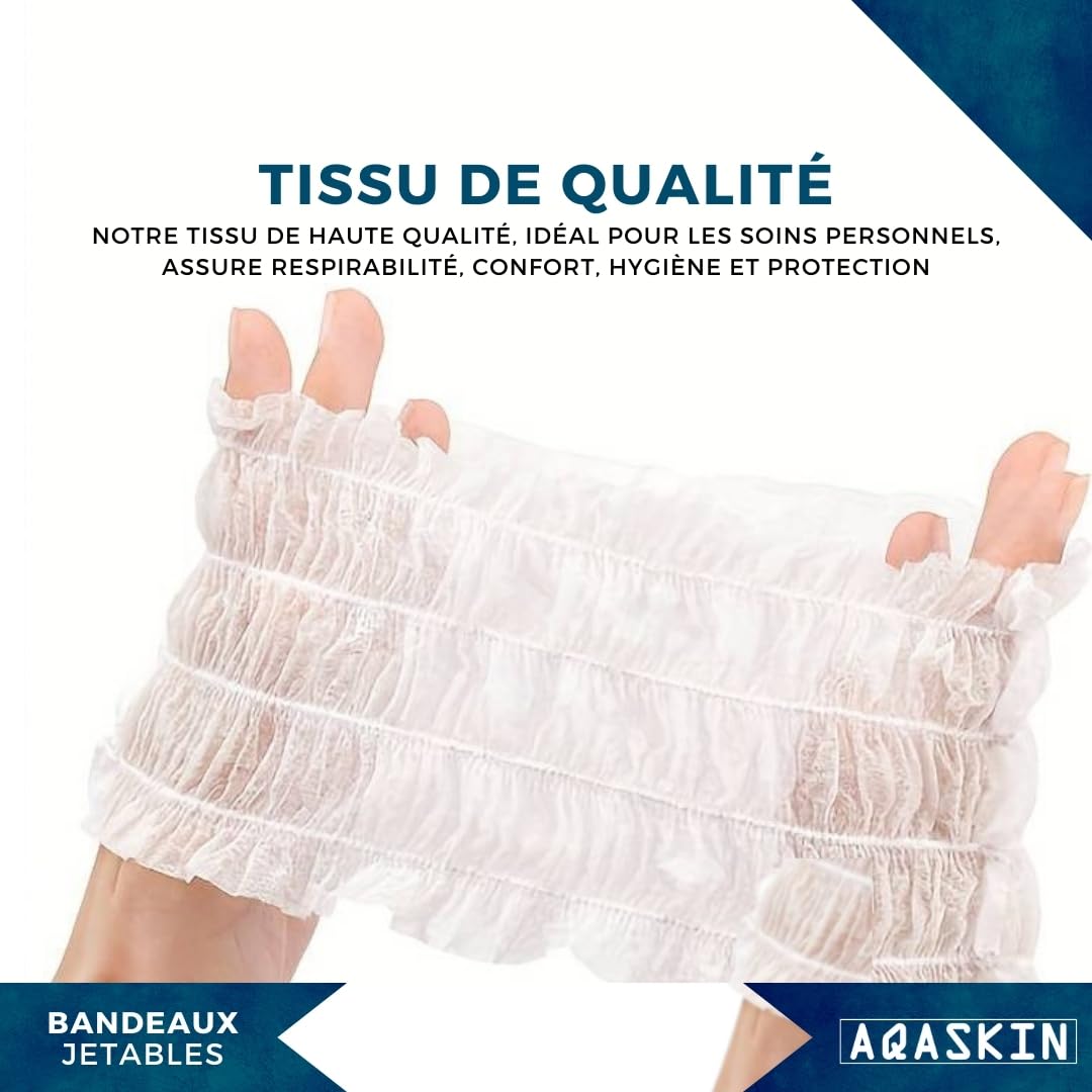 1000 Bande Élastique Jetable en TNT, Bandeaux Tête Jetable pour Esthéticiennes, Spa, Centres de bien être, Blanc