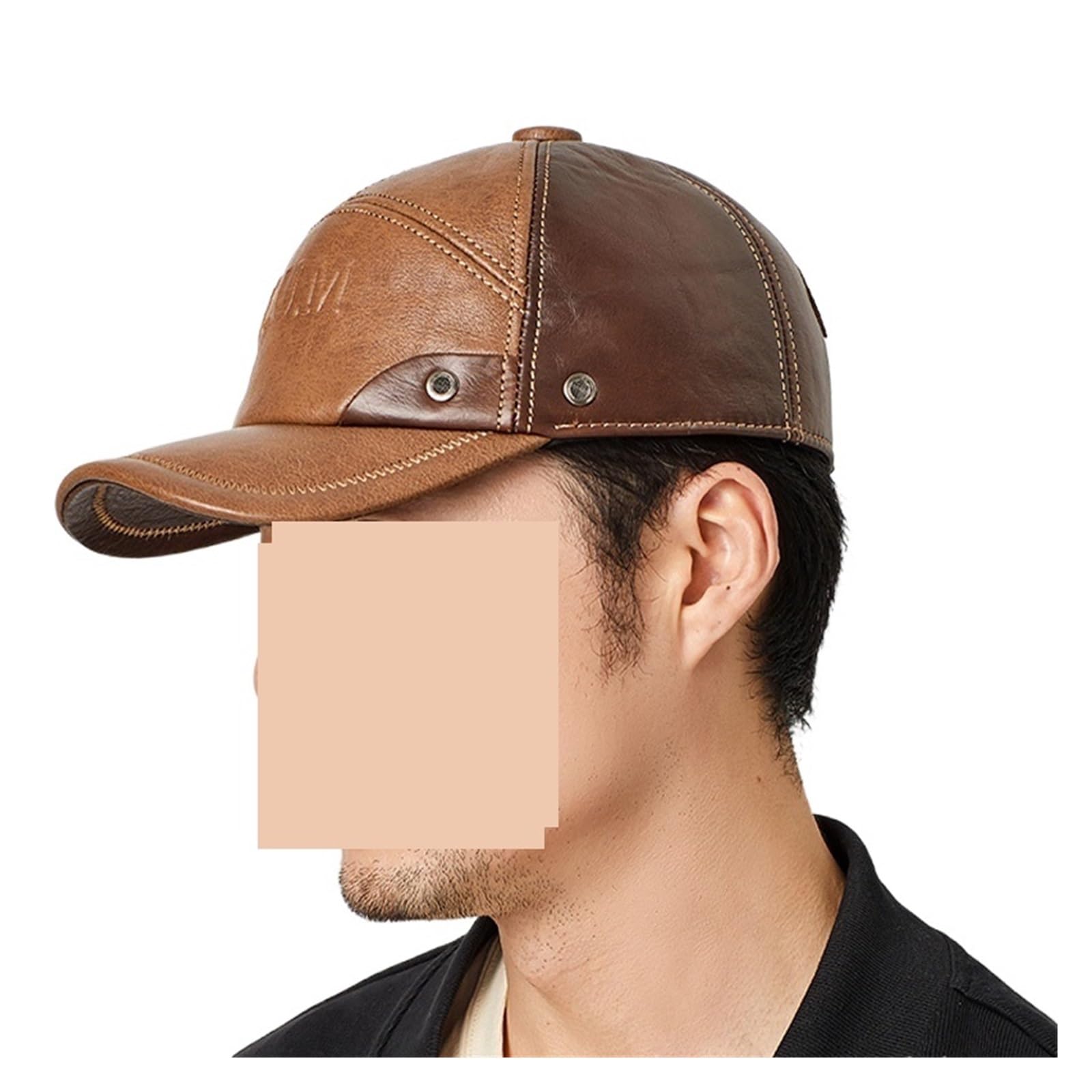 Gorras de béisbol con Letras de Dos Tonos for Hombre, Gorro cálido de Cuero Vacuno, térmico Ajustable, Novedad de otoño e Invierno