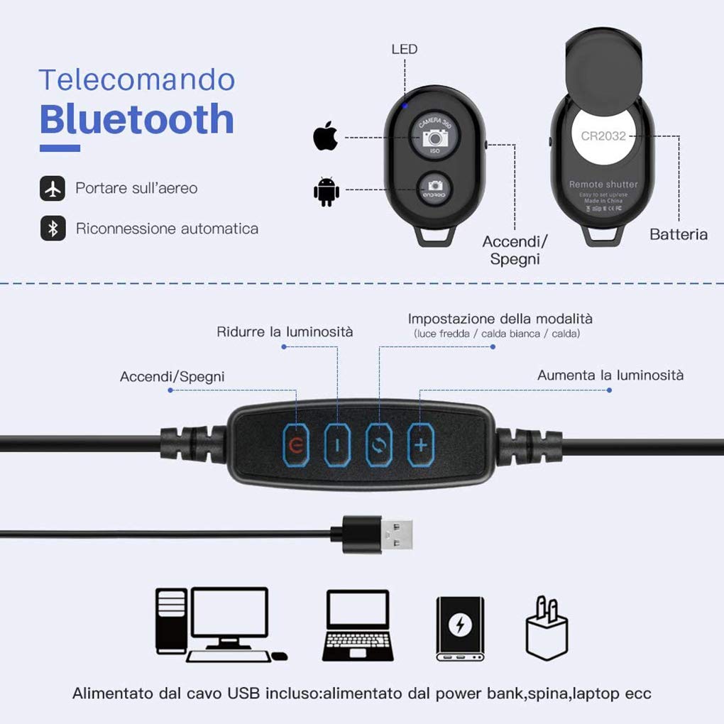 Anello Luminoso da 10'' con Supporto e Supporto per Telefono, Kit di luci ad Anello per Selfie Luce di riempimento a LED per Streaming Live/Trucco, Compatibile con Video/Fotografia di Youtube,10''