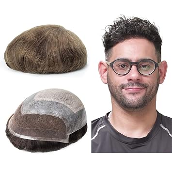 Lordhair Hair Toupee for Men French Lace Front Hair Pieces 0.1mm Injected PU Skin Base Attached with Diamond Lace Hair Systems Replacement 8x10 Inches, Light Brown Color 7