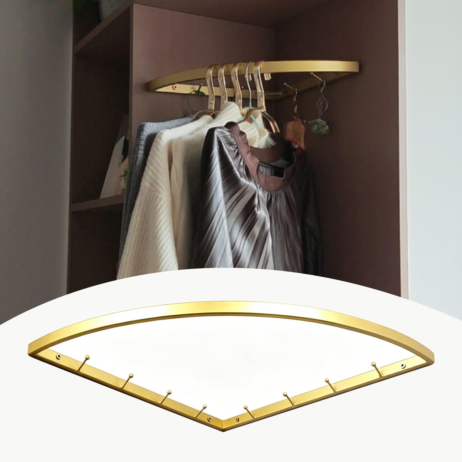 Wardrobe Rail Curved Hanging Rod for Closet Corner, 90 Degree Closet Corner Shelf with Hanger Rod, Wall Mounted Freestanding Clothing Rack, Easy to Install