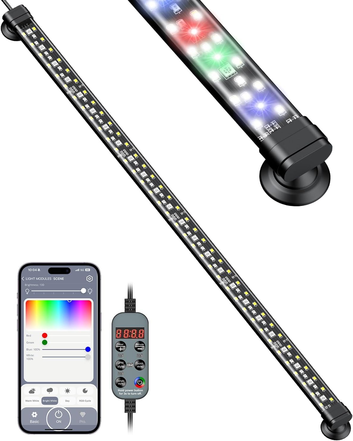 Pawfly Aquarium Light with Bluetooth for Plants, 12W 24 inch Full Spectrum Fish Tank Light for 24-44 inch Fish Tanks, Submersible LED Lights with App Control, Timer Modes & Adjustable Brightness