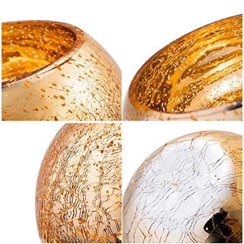 Diamond Star Votive Candle Holders Mercury Glass Tealight Candle Holder Ice Cracked Glass Bowl Candle Holder For Home Wedding Tables (Gold) #TOP4