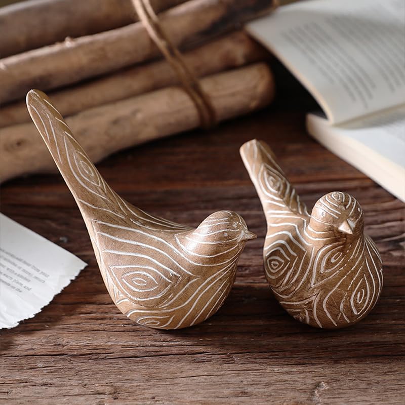 Figuritas de pájaro en resina tallada a mano, decoración hogar