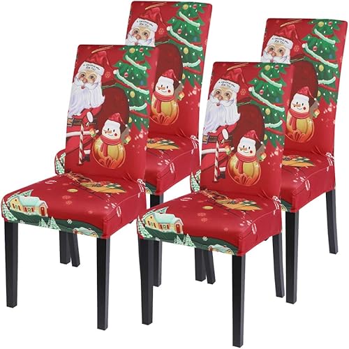 SearchI - Juego de 4 fundas para silla de comedor, con motivos navideños protector de silla Parson de elastano elástico lavable, para cocina,
