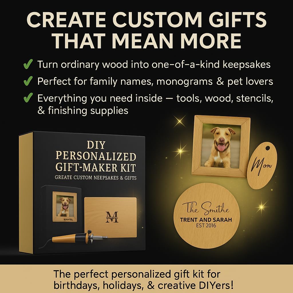 DIY Woodburning Gift-Maker Kit — Screen-Free Holiday Break Activity (Ages 12+) — Personalize Cutting Board, Coasters, Keychains & Frame — Tool, Tips, Instructions, Wood Blanks Included