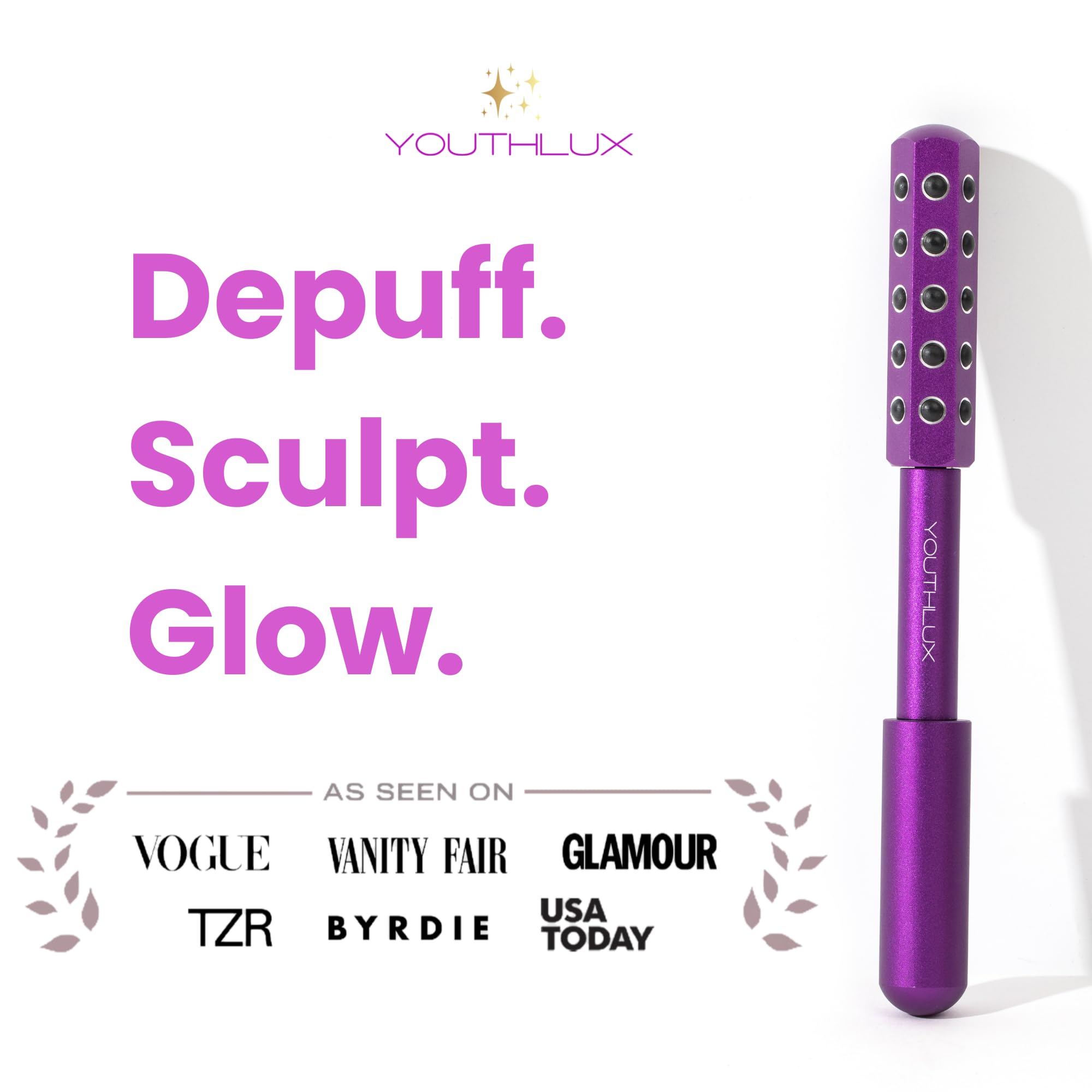 Radiance Roller – Germanium Stone Facial Massage Tool/Wand Face Roller for Lifting, Sculpting, De-Puffing, Glow Boost, Energizing & Cooling Effect (Purple)