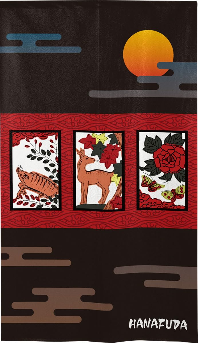 のれん (タペストリー) Amazon｜のれん工房 のれん 花札 猪鹿蝶 幅85×丈150cm 和風 店舗