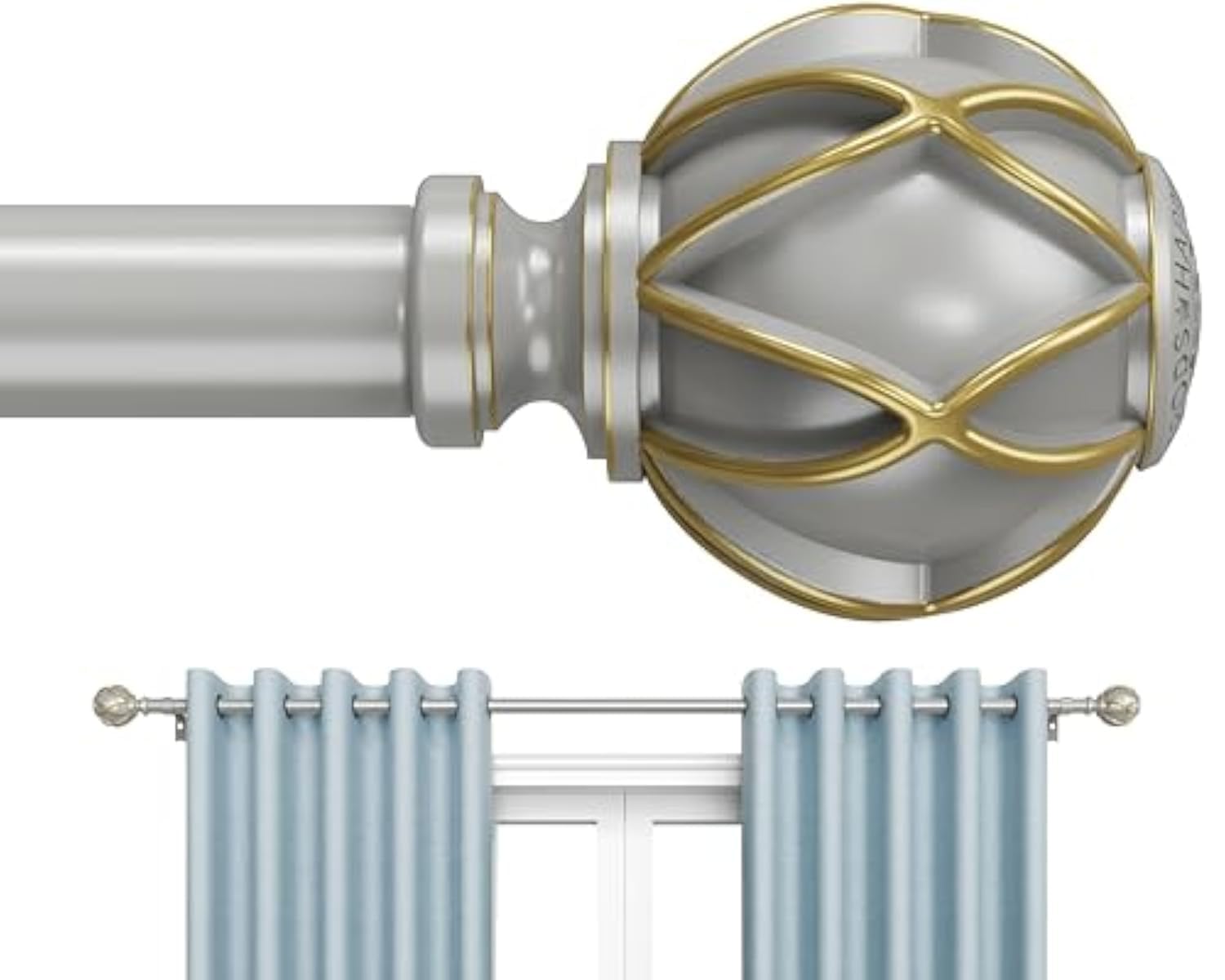 Asta Per Tende Regolabile In Metallo Argento 122-213 Cm – Resistente Fino A 15 Kg, Con Staffe E Finial