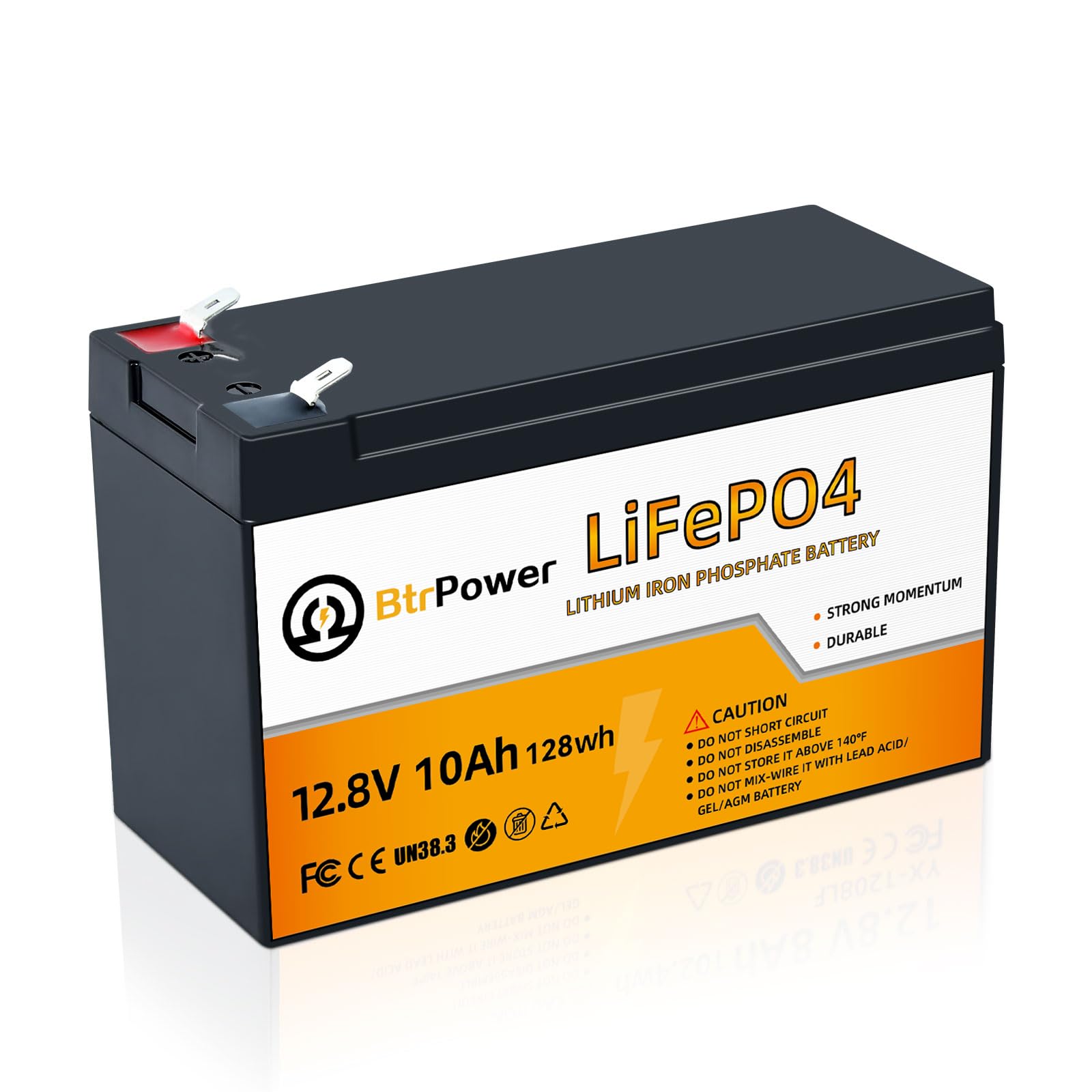 12V 10Ah Lithium LiFePO4 Battery,2000-5000 Deep Cycles LiFePO4 Battery with 10A BMS fit for Cyberpower UPS,Lighting,Power Wheels,Fishfinder and More, YX1210-LF, Black
