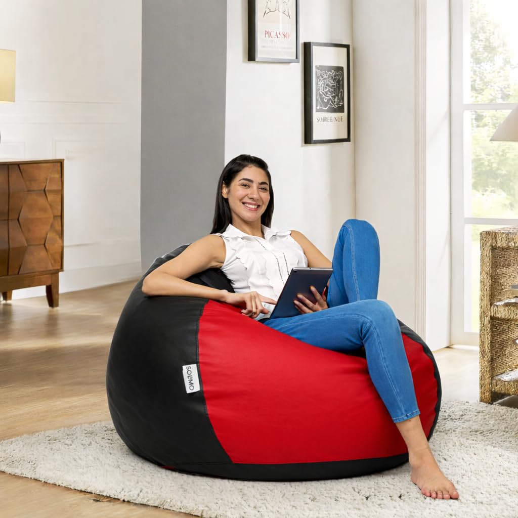 Amazon Brand - Solimo Bean Bag Cover 6XL Without Beans, Faux Leather Bean Bags Cover with Handle & Zipper, Bean Bag Cove